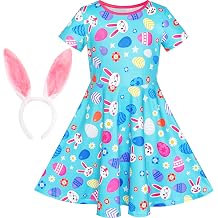 Sunny Fashion Girls Dress Easter Bunny Ears Headband Egg Hunt Size 3-8
