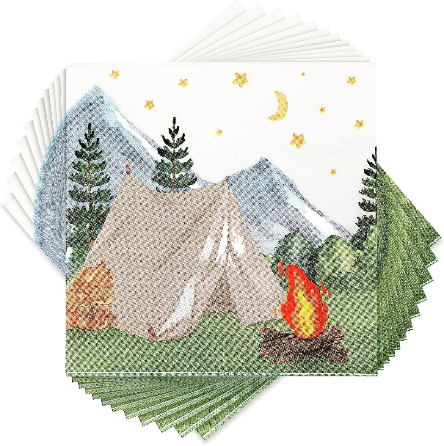 Nefelibata Camping Birthday Decorations Camping Paper Napkins One Happy Camper Napkins with Watercolor Tent Campfire Adventure Forest Bachelorette Hiking 13x13 Inch 50 Count