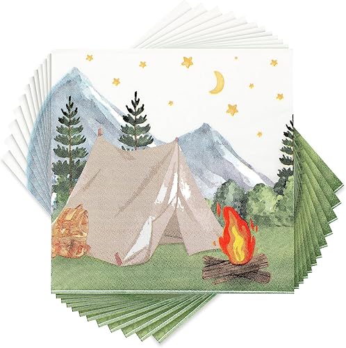 Nefelibata Servilletas de papel para campamento con decoración de cumpleaños, servilletas de papel con acuarela, tienda de campaña de acuarela,