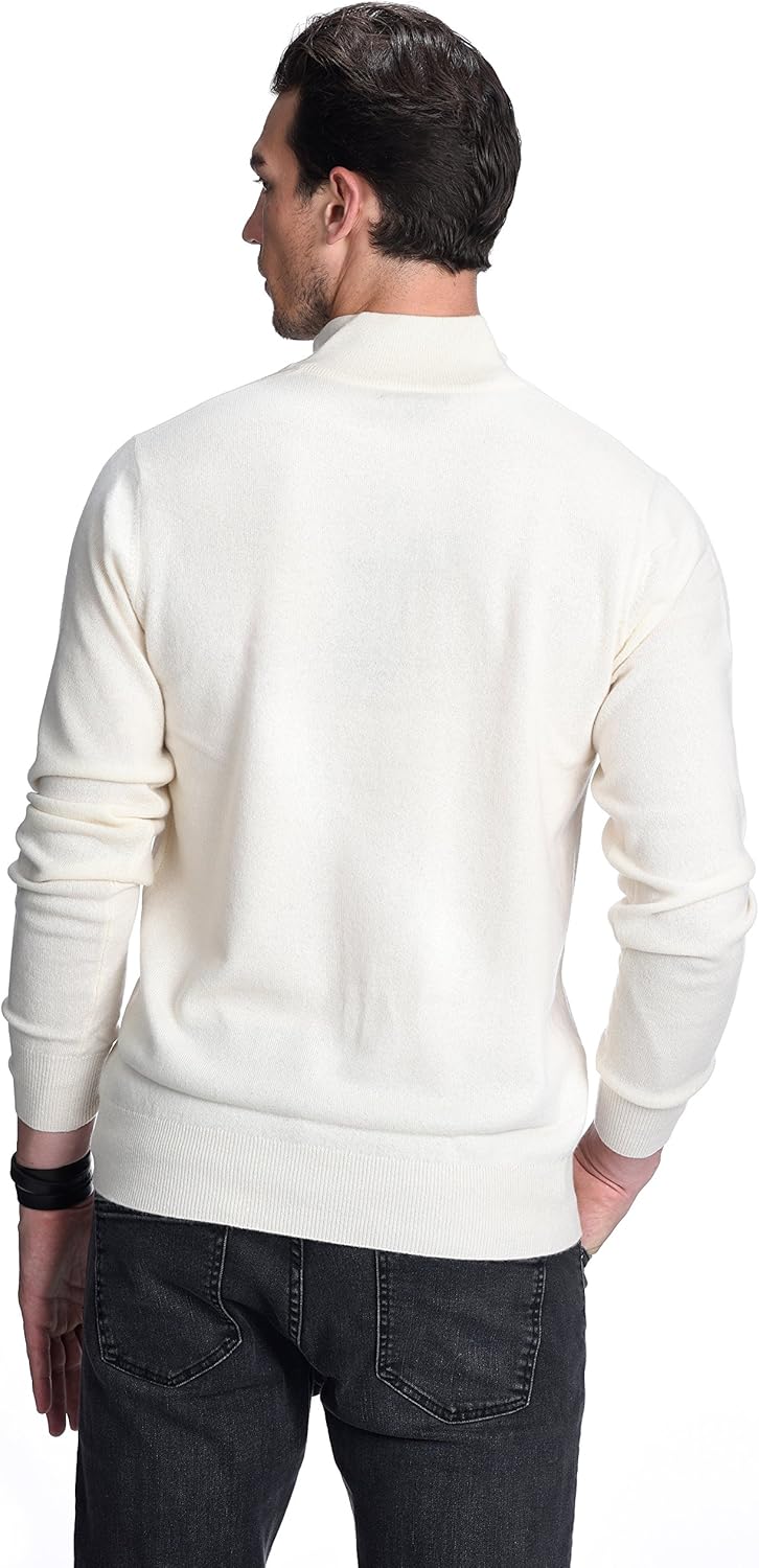 State Cashmere Men's Half Zip Mock Neck Sweater 100% Pure Cashmere Polo Neck Pullover - Image 2