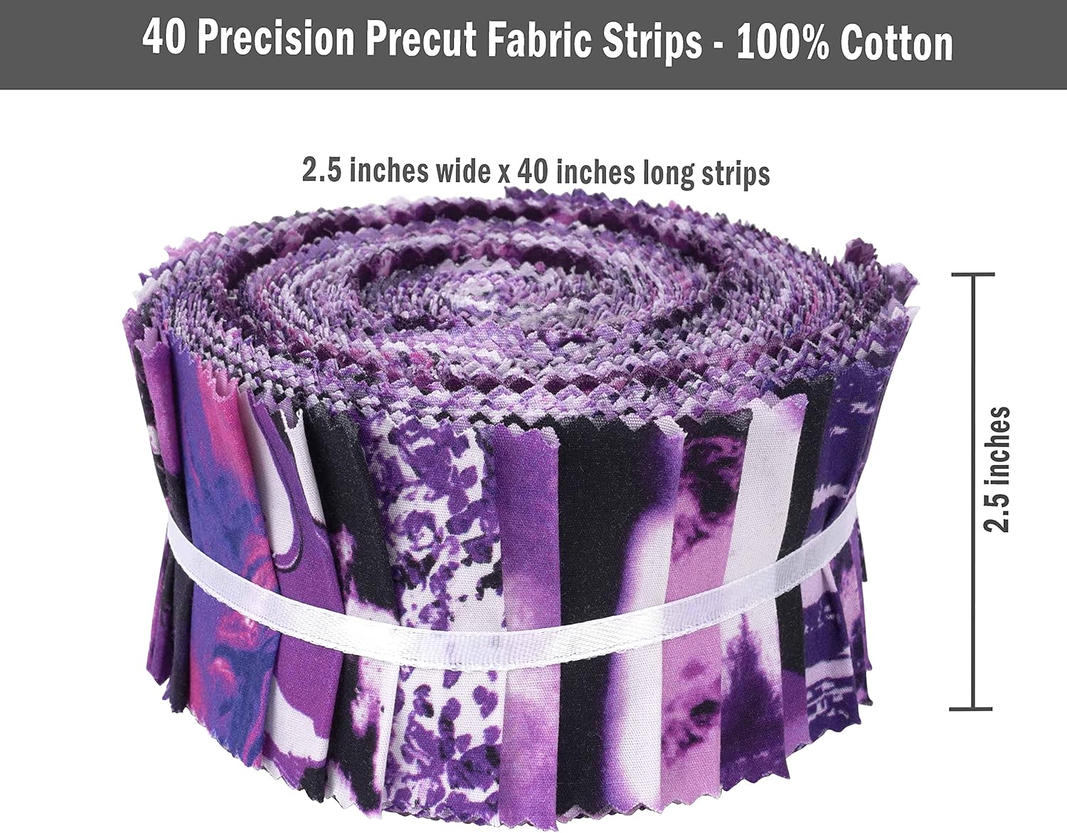 Soimoi Jelly Roll 40 Strip Assorted Bundle, Purple Fabric Strips for Quilting, Crafting, 100% Cotton Fabric Jelly Roll Bundle for Scrapbooking, Precut Quilt Projects, and DIY Crafts - Tie Dye Print