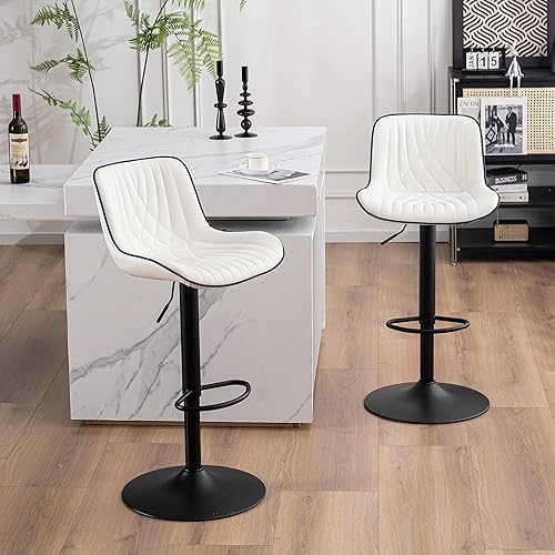 Miniatura 19 de YOUTASTE Bar Stools Set of 2, Adjustable Swivel Counter Height Barstools with Back, All Grey Faux Leather Upholstered Bar Chairs with Metal Base,