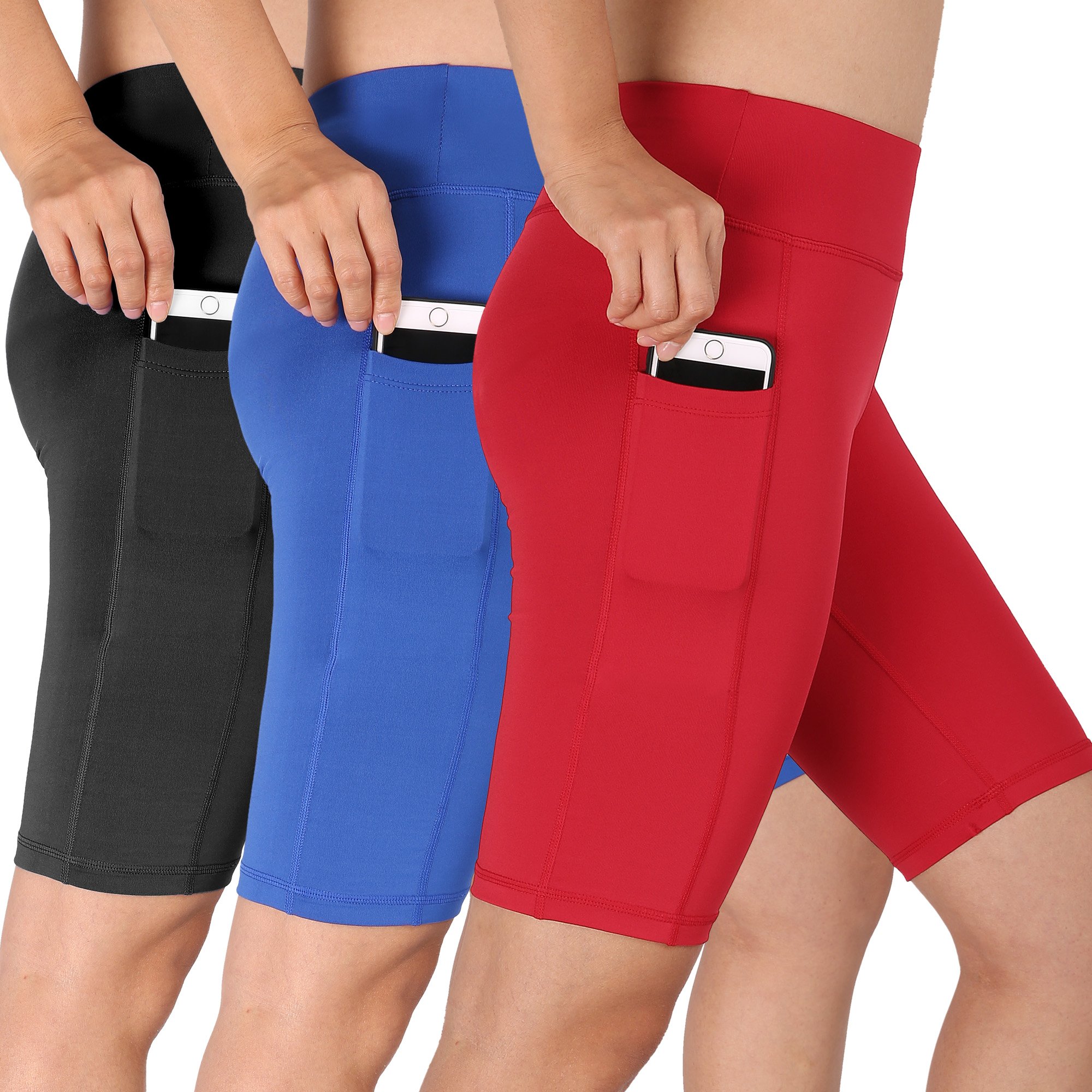 Cadmus Womens High Waist Athletic Running Workout Shorts with Pocket
