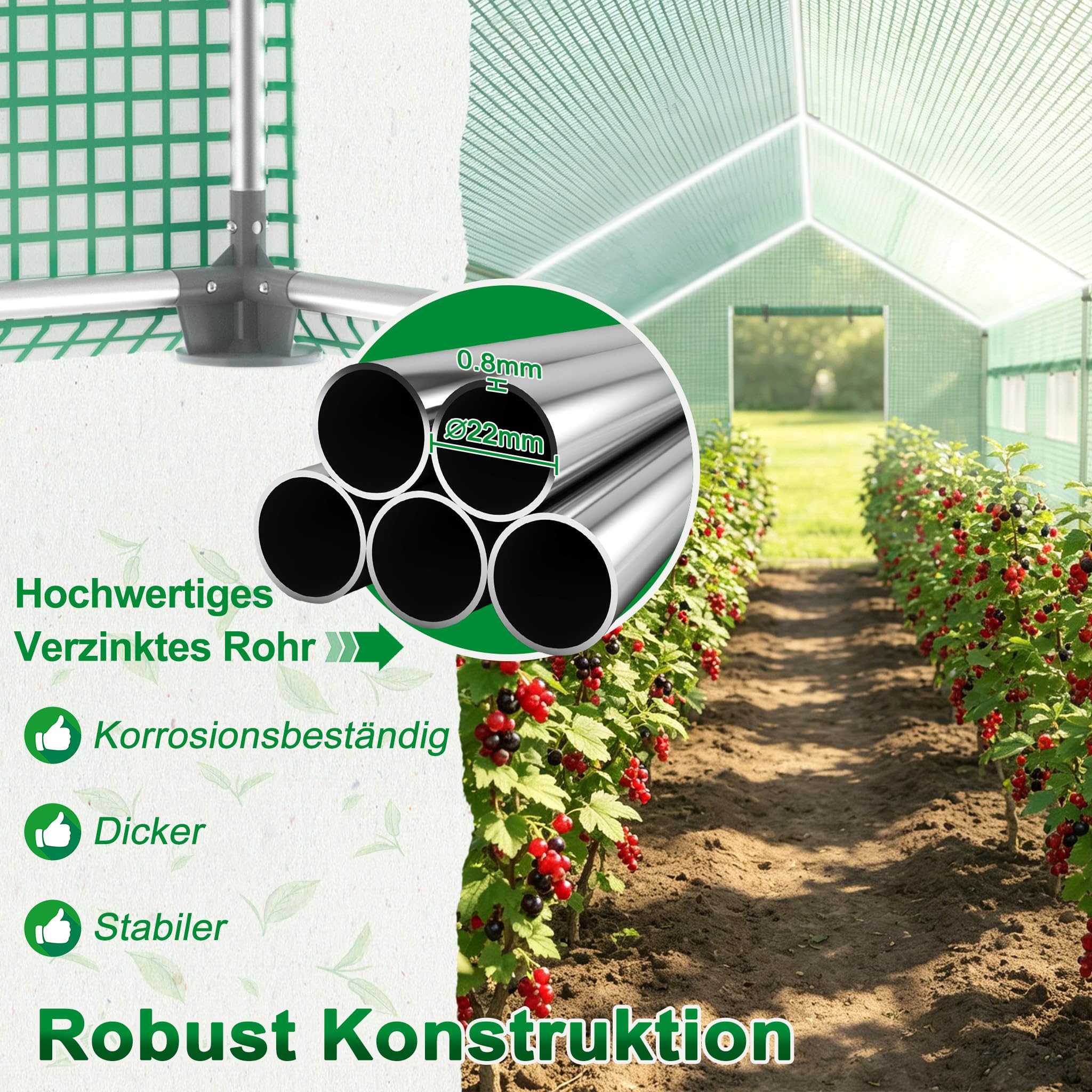 YRHome Groß Gewächshaus Winterfest mit Feuerverzinktem Stahlrahmen Foliengewächshaus Grün Begehbares Gartenhäuschen Isoliert Überwinterungszelt für Pflanzen Gartengewächshäuser Balkon - 3x2x2m