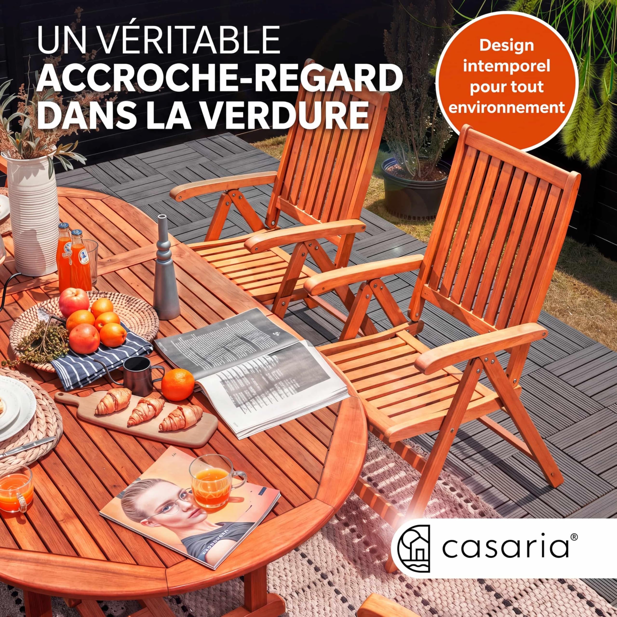 Casaria Table D Extérieur Alabama Salon De Jardin Ovale 6 Personnes Bois Eucalyptus Pliable avec Trou pour Parasol