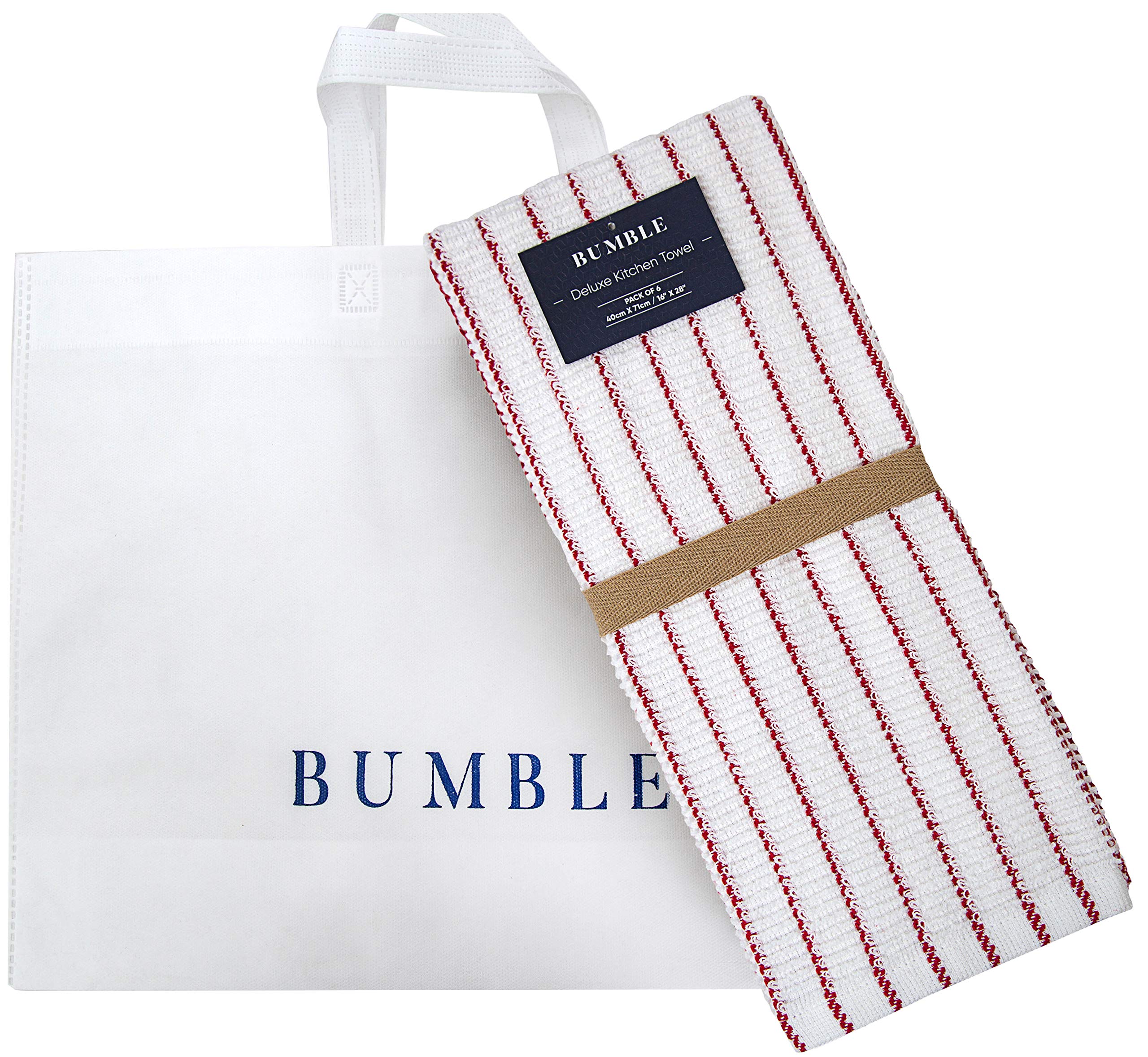 6er Pack große Geschirrhandtücher / 16” x 26” / 40 x 71 cm / 3 x garngefärbtes Koch-Webmuster + 3 x einfarbig / Baumwoll-Handtücher / Set aufeinander abgestimmte Küchenhandtücher / Edel & weich (Rot)