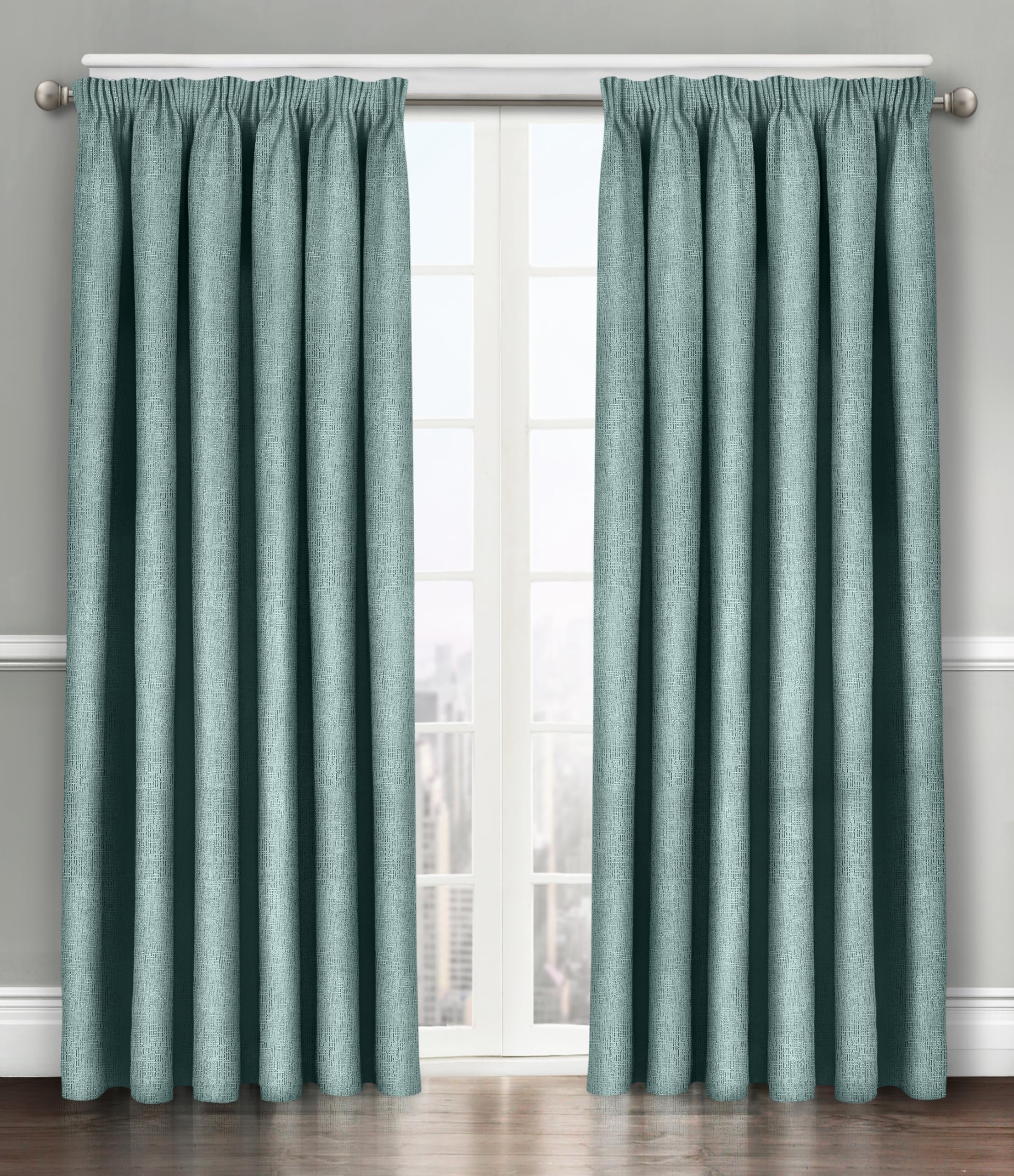 Florelle Energy Saving Thermal Blockout Curtains Tape Top Curtains Semi Plain Embossed Textured Woven Window Treated Curtain Pair Multi Use (Duck Egg, W 46" x L 54" (2 Panels))