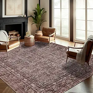 Washable Area Rug 8'x10' Retro Boho Design Non-Shedding Non-Slip Easy Care Ideal for High Traffic Areas in Living Room Bedroom Office Coffee Table Kitchen Large Carpet