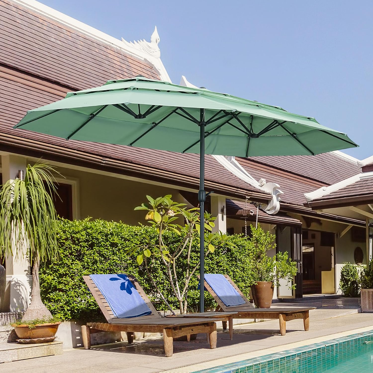 GDY 15 ft Patio Umbrella 3-Tier Ventilated, Easy-Turn Crank and Lock Bolt, Mint Green