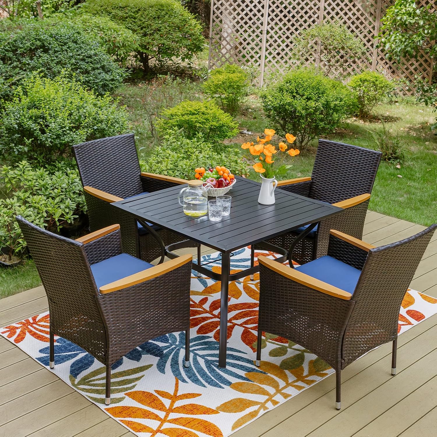 Sophia & William Rattan Patio Chairs Set of 4, 4 Pcs Wicker Outdoor Dining Chairs with Seat Cushions & ​Wood Armrest