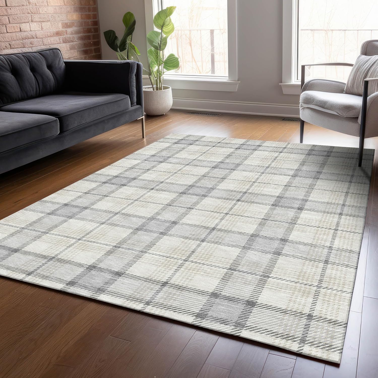 addison rugs chantille acn1052 gray 8' x 10' indoor outdoor area rug, easy clean, machine washable, non shedding, bedroom, entry, living room, dining room, kitchen, patio rug silver 8' x 10' (rectangular)