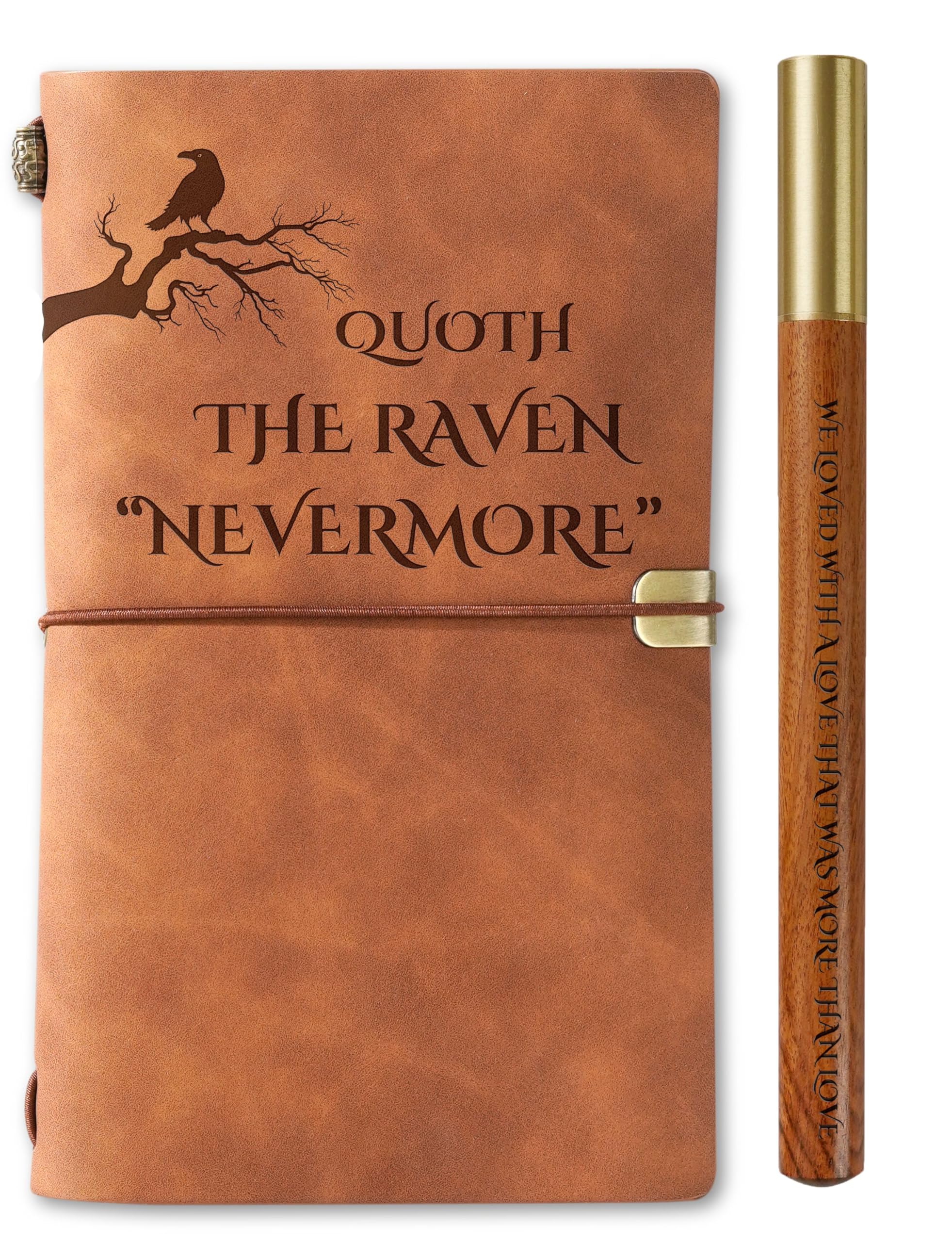 InnoBeta Edgar Allan Poe Gifts for Book Lovers, Journal Pen Set for Edgar Allan Poe Fans, 7.8"x5" Leather Embossed Refillable Notebook for Birthday, Christmas