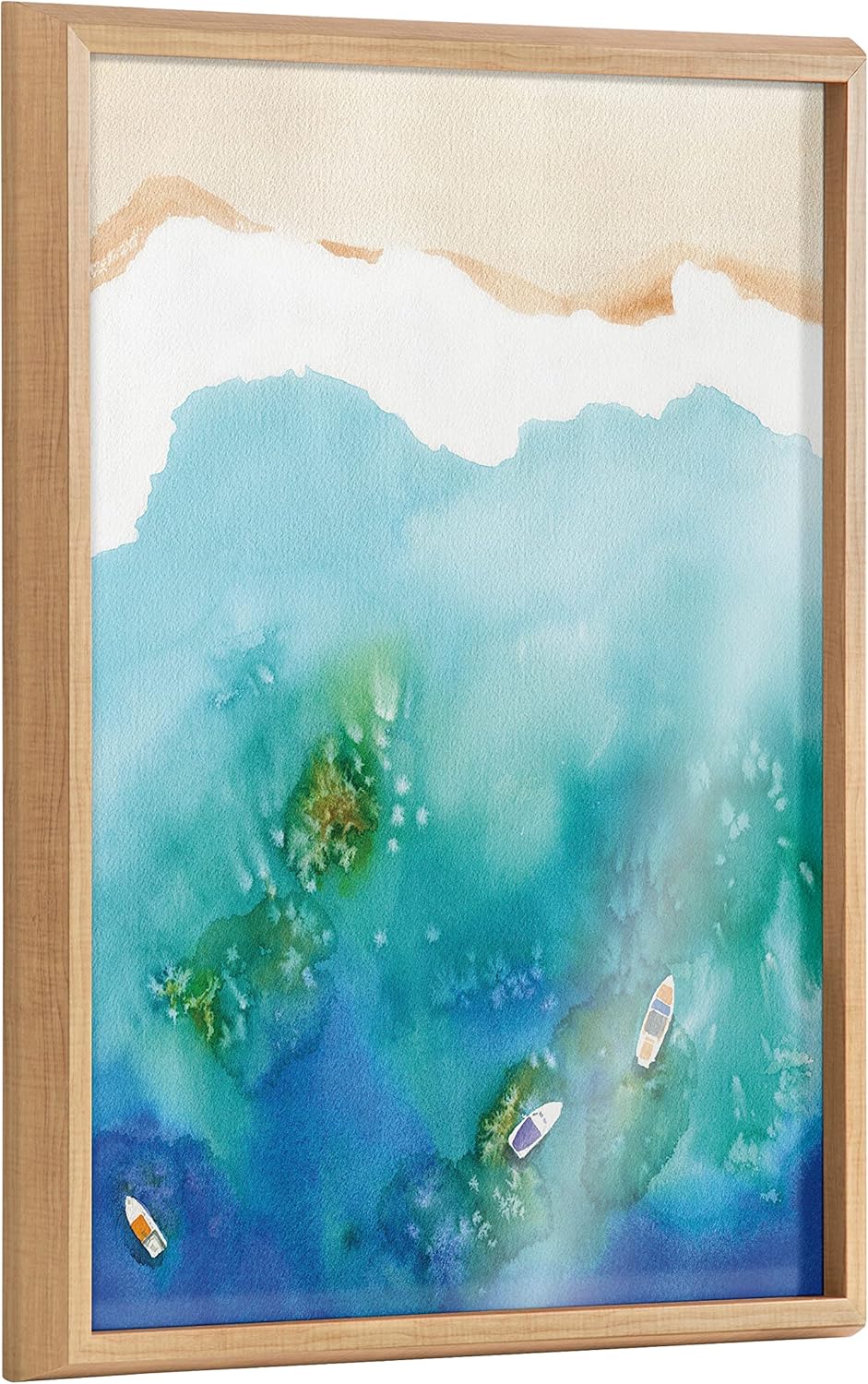 Kate and Laurel Blake Voyage Framed Printed Glass Wall Art by Janet Meinke-Lau; 18x24 Natural; Vibrant Ocean Beach Art for Bathroom; Bedroom; Living Room