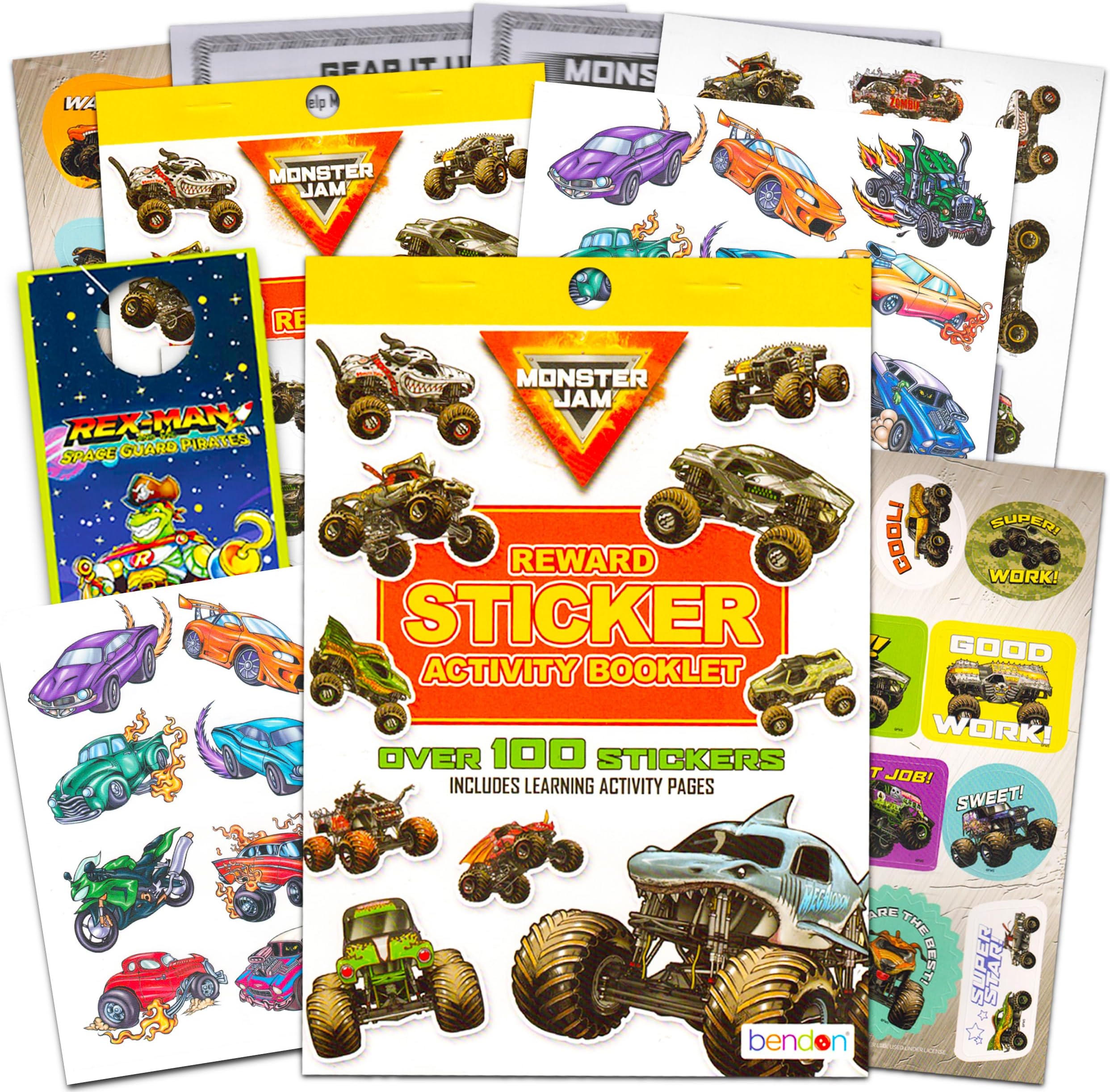 Monster Jam Party Supplies Stickers and Tattoos Set ~ 200 Assorted Truck Stickers and Race Car Tattoos | Monster Truck Party Favors for Kids