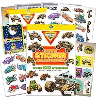 Vista 1 de Monster Jam Juego de calcomanías y tatuajes de suministros para fiestas, 200 calcomanías surtidas para camiones y tatuajes de autos de carreras