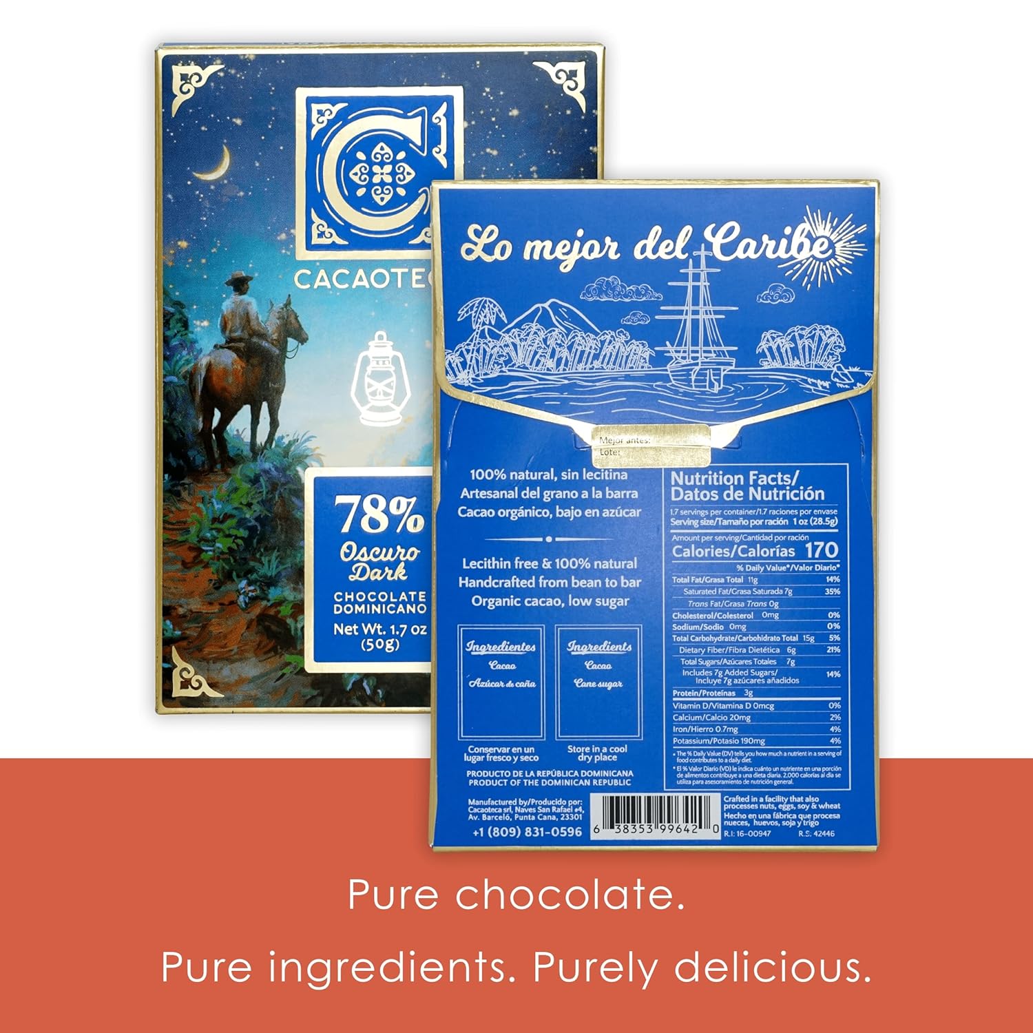 Cacaoteca Intense 78% Dark Chocolate 3 Pack - Dominican Chocolate - Bean-to-Bar, Direct Sourced - Soy-Free, Gluten-Free, Vegan - Bundle