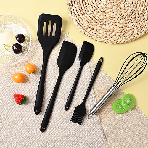 Juego de 5 espátulas de silicona, juego de espátulas para batir resistentes al calor, utensilios de cocina con cepillo de pastelería y batidor, mini