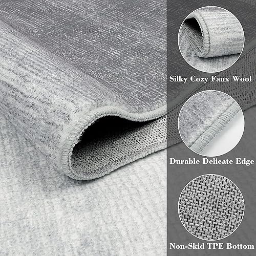 Miniatura 2 de Wonnitar Alfombra redonda lavable moderna de 5 pies, color gris, para sala de estar, antideslizante, grande, resistente a las manchas, alfombra de