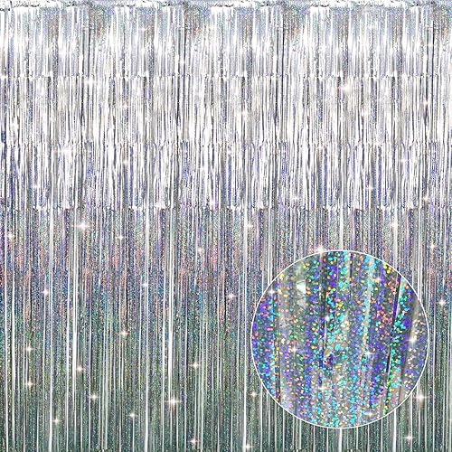 Miniatura 78 de GOER - Cortinas de tiras metálicas/oropel para fiestas, telón de fondo para fotos, Halloween, cumpleaños, graduaciones, Año Nuevo, decoración