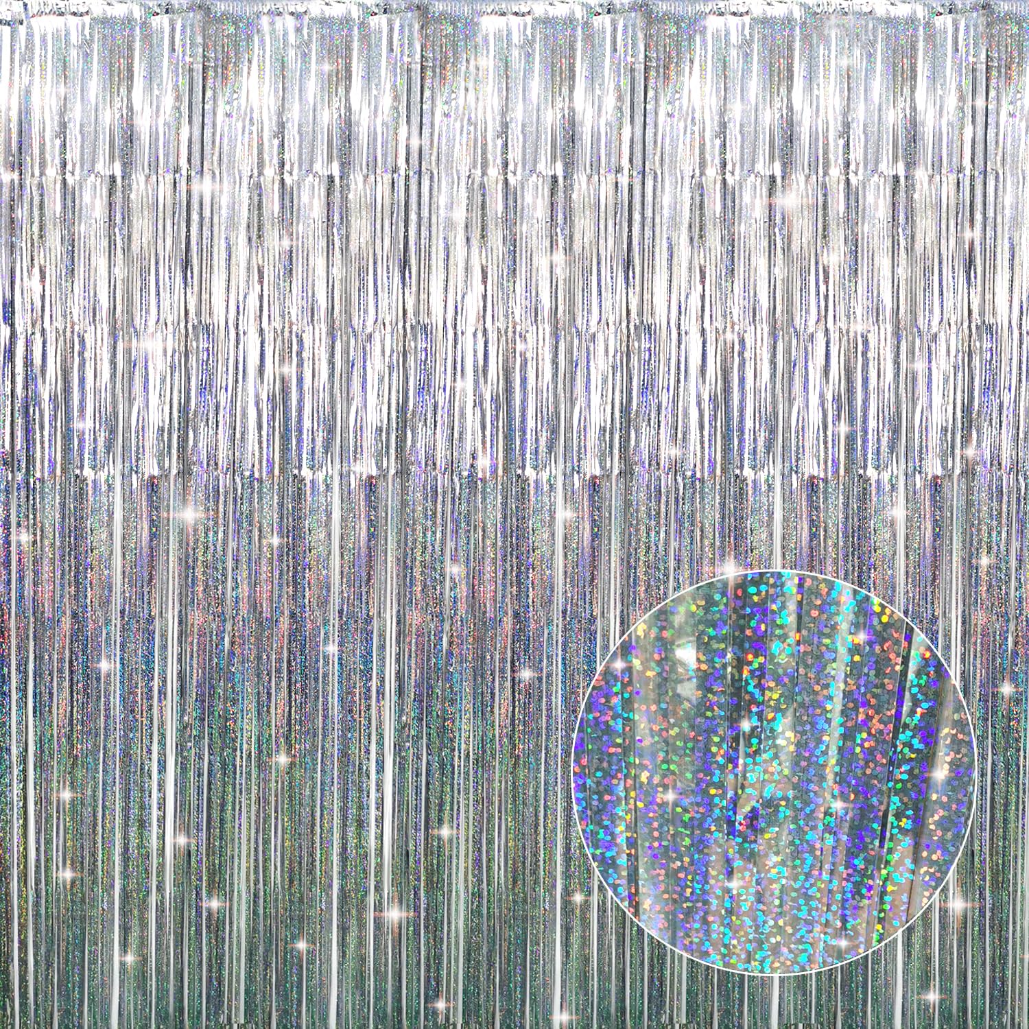 GOER 3.2 ft x 8.2 ft Metallic Tinsel Foil Fringe Curtains Party Photo Backdrop Party Streamers for Birthday,Graduation,New Year Eve Decorations Wedding Decor (1 Pack, Shiny Silver)
