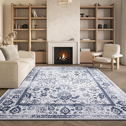 Vista 79 de Safavieh colección Adirondack - Alfombra de área redonda de 6 pies, marfil y gris pizarra, diseño oriental desgastado, no desprende pelusa, fácil