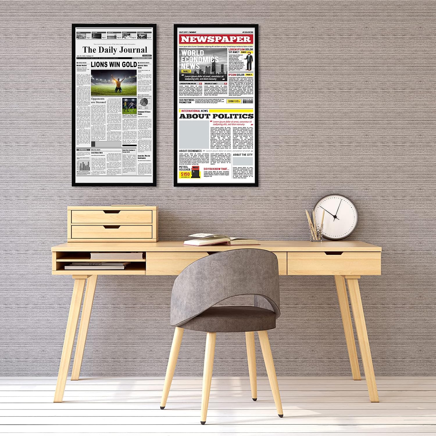 Americanflat 11x22 Newspaper Frame 2 Pack In Black - Assorted Media Article Cover Frame - Hanging Hardware Included - 22x11 Front Page Newspaper Picture Frame - 2 Pack