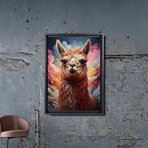 Miniatura 4 de Alpaca Canvas Wall Art for Bathroom Living Room Wall Decoration with Frame Animal Portrait Window Wall Painting Autumn Landscape Wall Picture