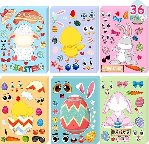 LINAYE 36 hojas de calcomanías para manualidades de Pascua para niños pequeños - Haz tus propias calcomanías de Pascua, rellenos de cesta de Pascua