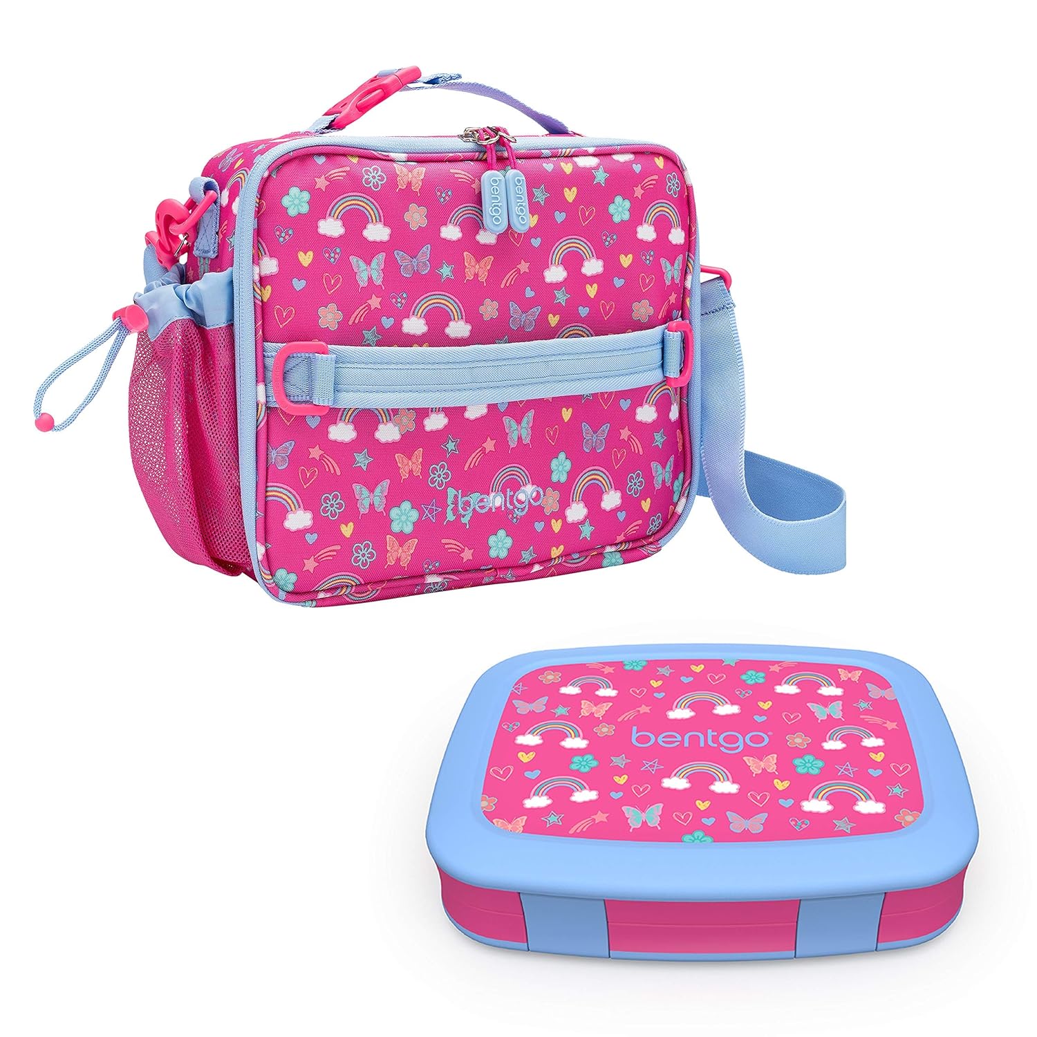 Bentgo Prints Insulated Lunch Bag Set With Kids Bento-Style Lunch Box Rainbows and Butterflies
