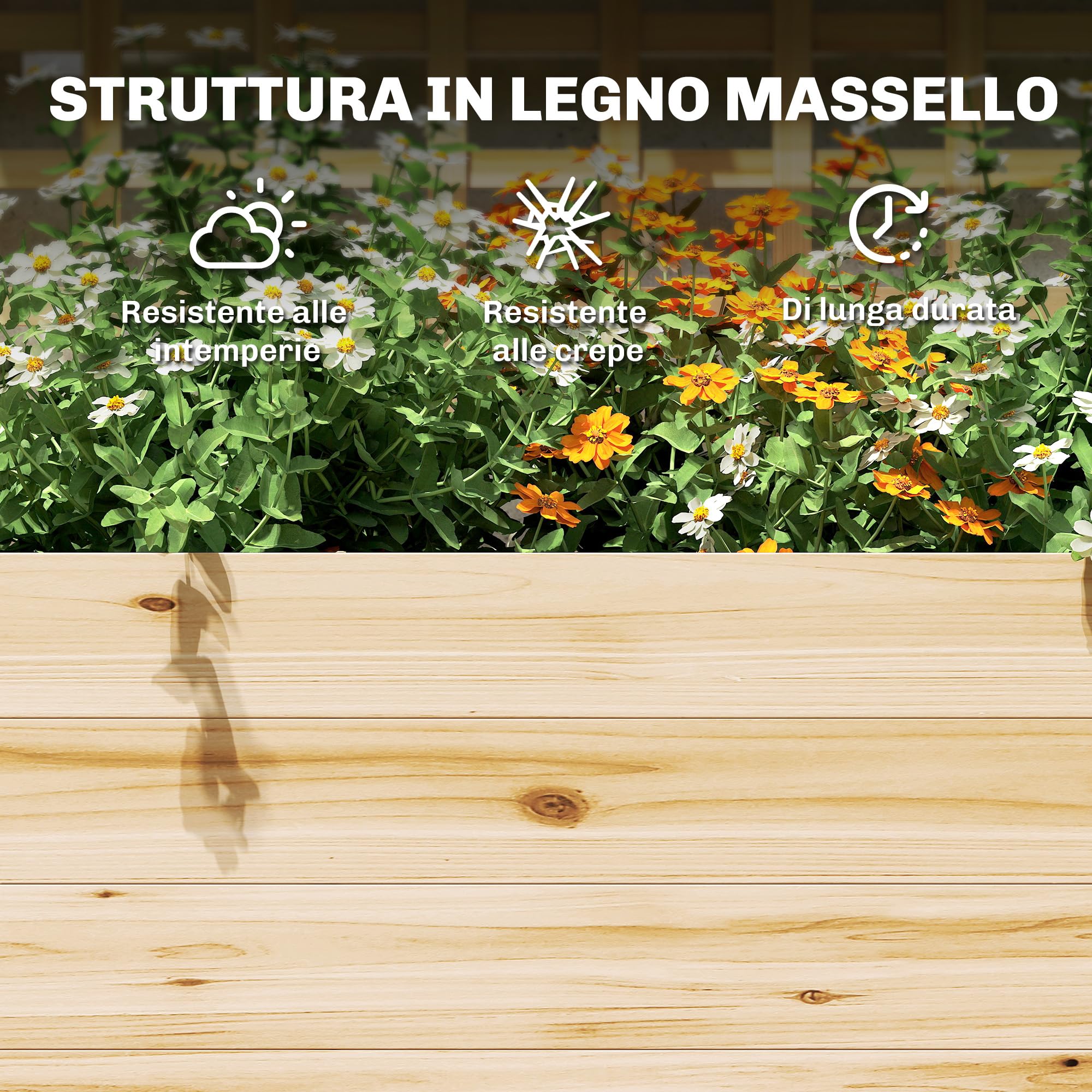 Outsunny Aiuola Rialzata in Legno con Traliccio e Tetto, Fioriera da Esterno Elevata con 2 Mensole, Foro di Drenaggio e Rivestimento per Piante Rampicanti, Verdure e Fiori, Naturale