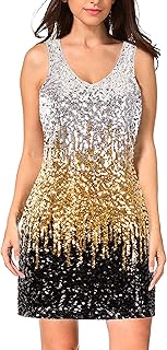 Women's Sequin Dress Sparkly Glitter V-Neck Sleeveless Party Club Cocktail Tank Dress - Buy now