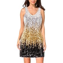 MANER Womens Sequin Dress Sparkly Glitter V-Neck Sleeveless Party Dress Club Cocktail Tank Dress