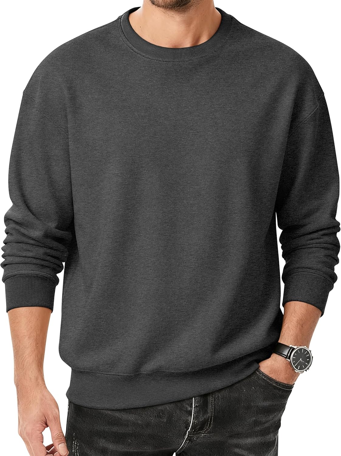 MAGCOMSEN Men's Fleece Lined Sweatshirts Long Sleeve Crewneck Pullover Winter Fall Warm Casual Sweatshirt - Image 2