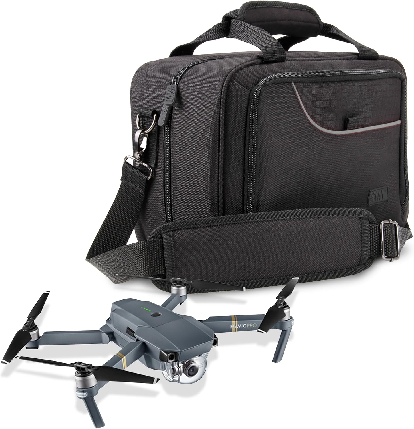 USA GEAR Drone Carrying Case - Drone Bag with Adjustable Dividers and Storage Pockets - Compatible with Yuneec Breeze, DJI Mavic Pro 2 & More - Fits Drone, Controller, Batteries and Propellers - Black