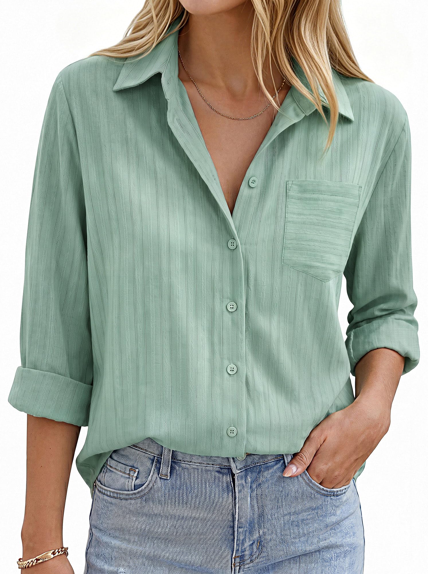 GRACE KARIN Bluse Damen 100% Baumwolle Lässig Button Down Shirts Oberteile