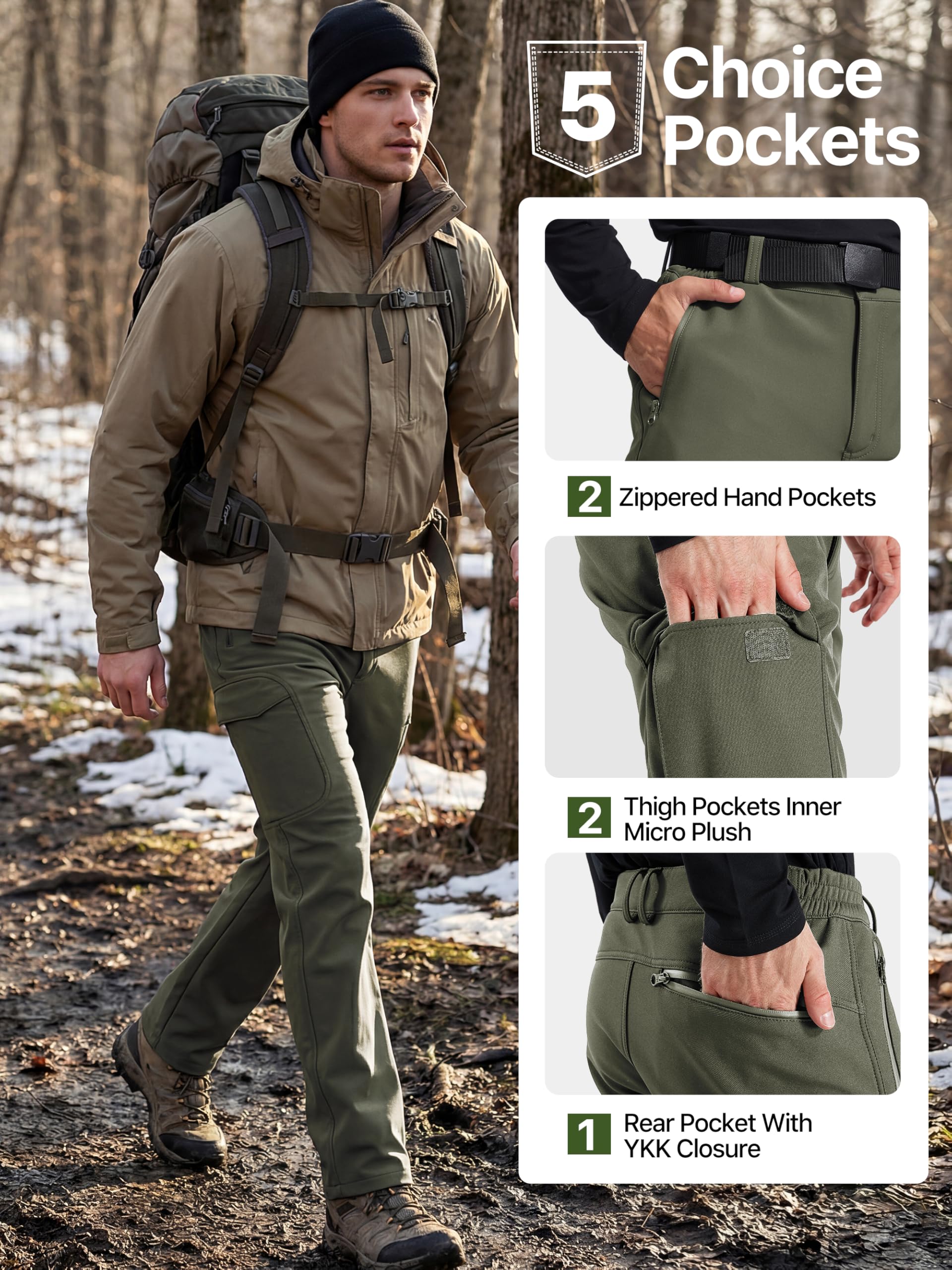 FREE SOLDIER Pantaloni da Lavoro Uomo Pantaloni Sci Termici Pantaloni Trekking Impermeabile Invernali Pantaloni da Caccia Militari Tattici Pantaloni da Neve Softshell Foderati in Pile