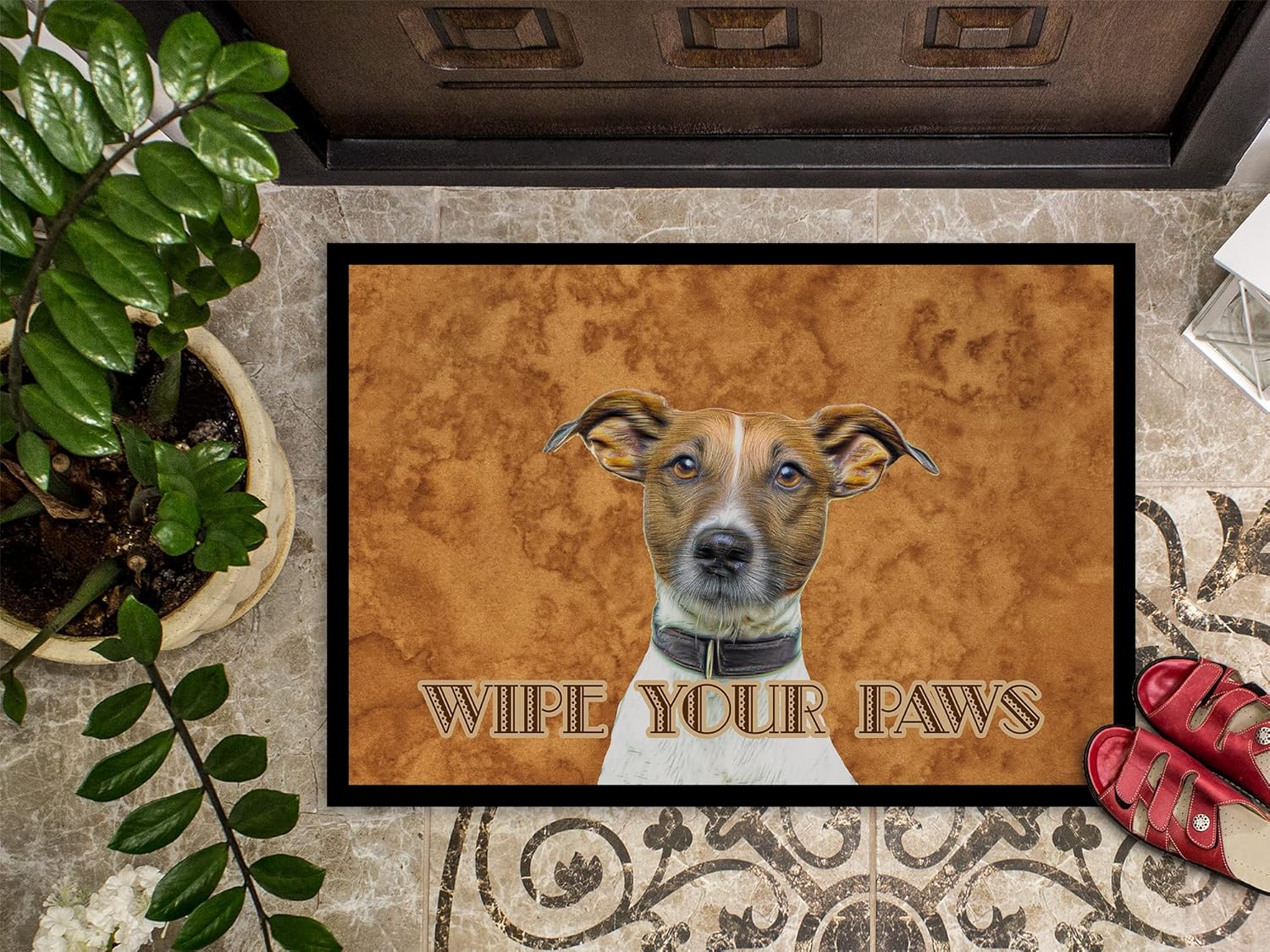 Caroline's Treasures KJ1218MAT Jack Russell Terrier Wipe Your Paws Doormat 18x27 Front Door Mat Indoor Outdoor Rugs for Entryway, Non Slip Washable Low Pile, 18H X 27W
