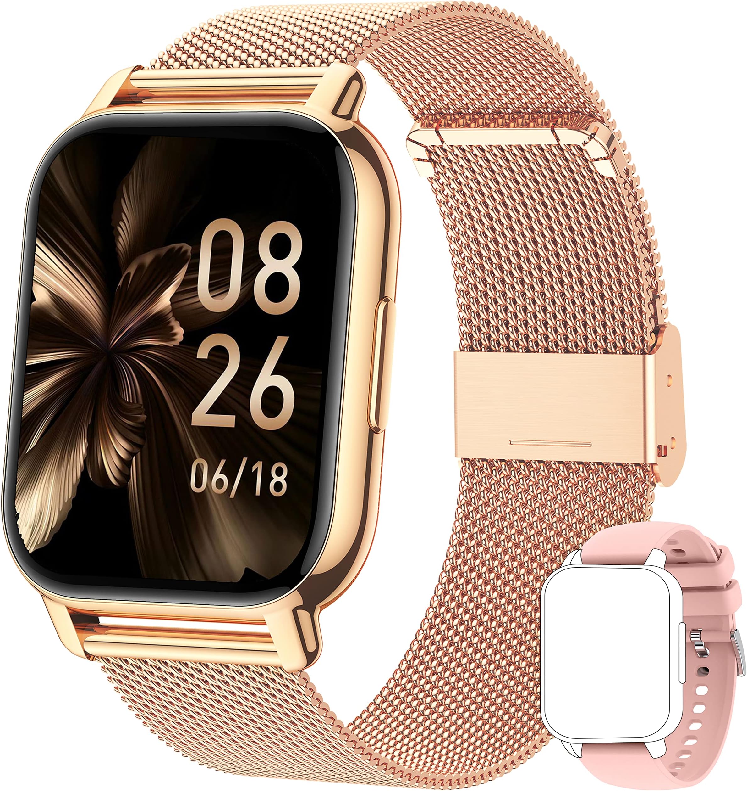 Smart Watch for Women Men Answer/Make Calls, 1.85" Smartwatch 44mm 2 Straps & Split Screen, 100+ Sports Fitness Watch with Blood Pressure/Oxygen/Heart Rate Monitor for iOS and Android