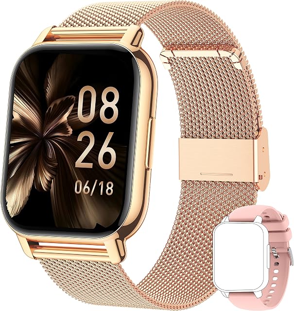 Popglory Smart Watch Answer/Make Calls, 1.85" Large Smartwatch & AI Voice , Fitness Watch for Women and Men, Blood Pressure/Oxygen/Heart Rate Monitor for iOS and Android