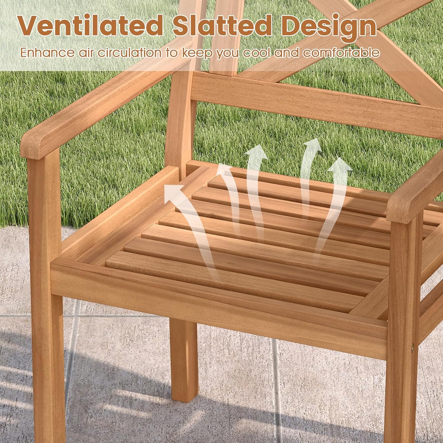 Tangkula Acacia Wood Patio Dining Chairs Set of 4, Outdoor Dining Chairs with 400 lbs Capacity, Heavy-Duty Wooden Armchairs for Porch, Deck, Backyard & Balcony, Teak Finish (4)