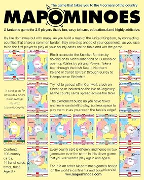 MAPOMINOES UK - Fun educational geography travel game about connecting counties in England, Scotland, Wales & Northern Ireland. Like dominoes with maps.