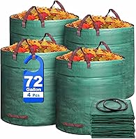 Mezchi 4-Pack 72 Gallon Reusable Yard Waste Bags - Heavy Duty Lawn Leaf Bags with Reinforced Handles for Garden Debris