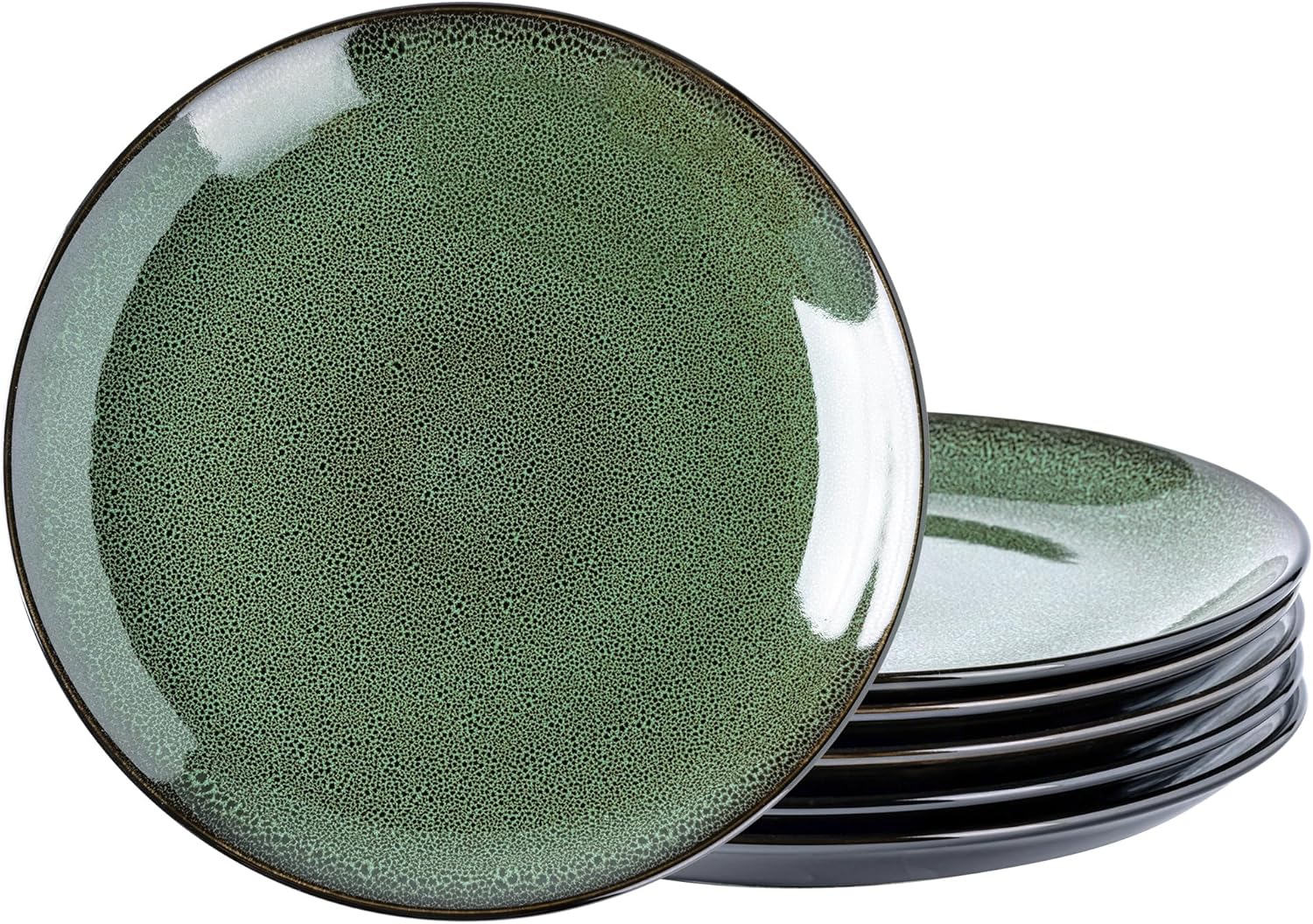 LERATIO Ceramic Dinner Plates Set of 6, 10.5 Inch Handmade Reactive Glaze Porcelain Plates, Coupe Shape Dinnerware Dishes Set for Kitchen,Oven& Microwave & Dishwasher Safe, Scratch Resistant-Green