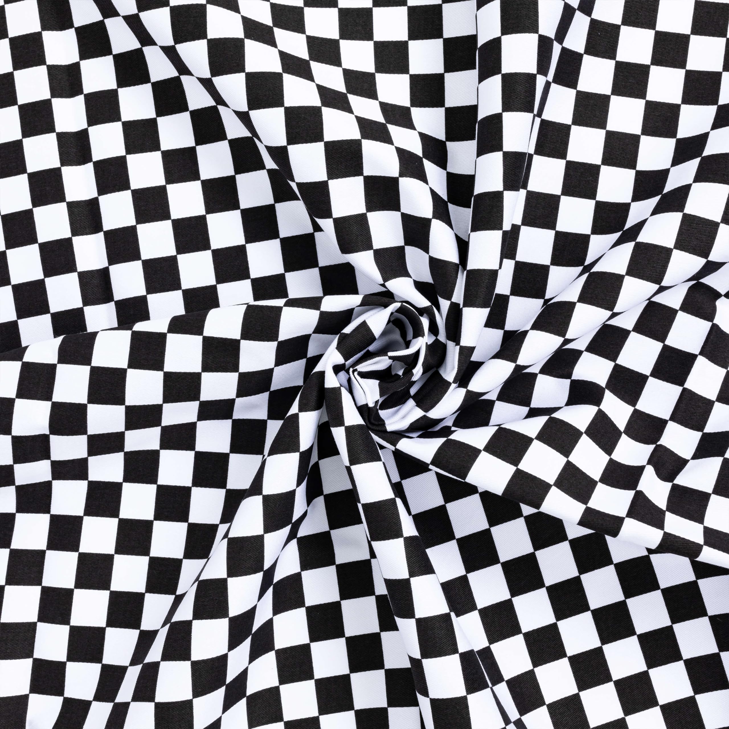Black & White Checkerboard Single Stretch Jersey T-Shirt Fabric