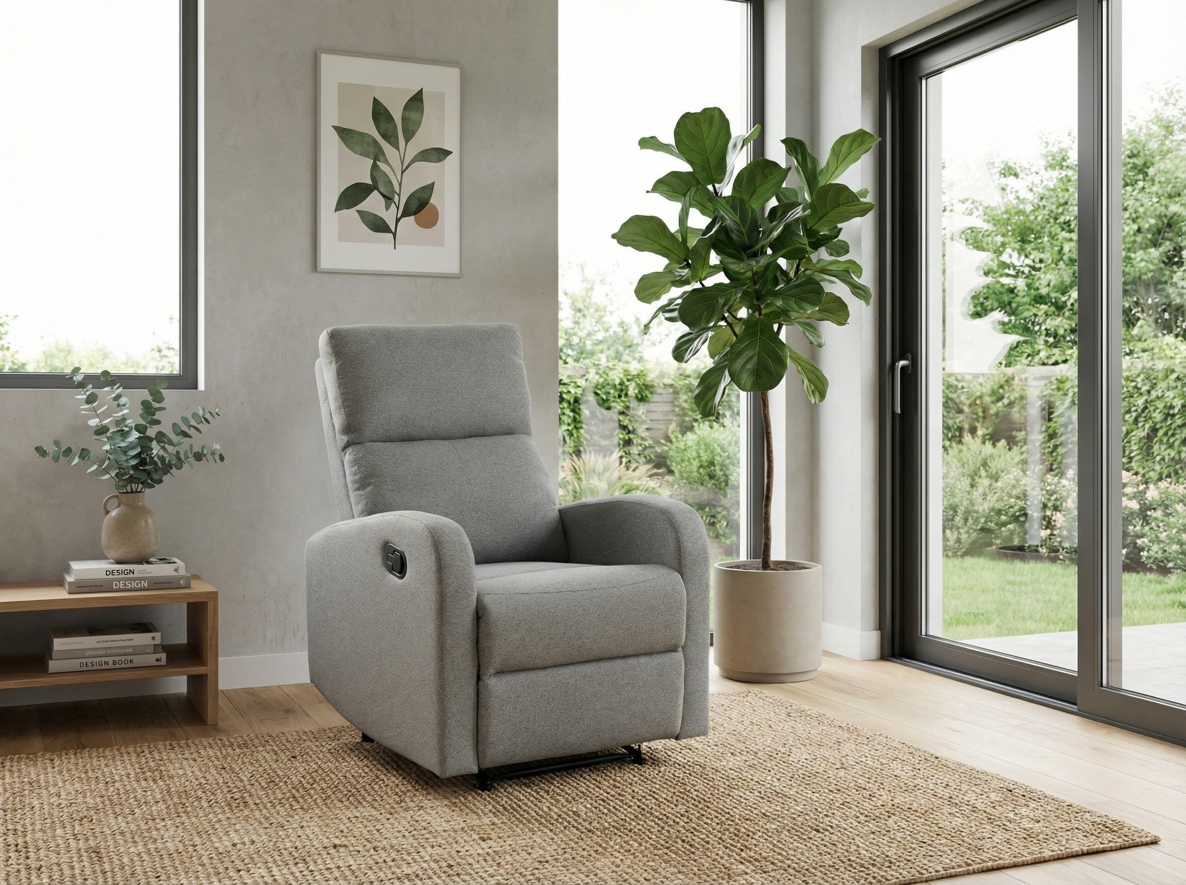 MOMMA HOME Sillón Relax reclinable, TAVIRA - Sillón Reclinable Manual - Tela Antimanchas - Medidas: Ancho 71 x Profundo 93 x Alto 101 cm (Gris Tela Barrel)