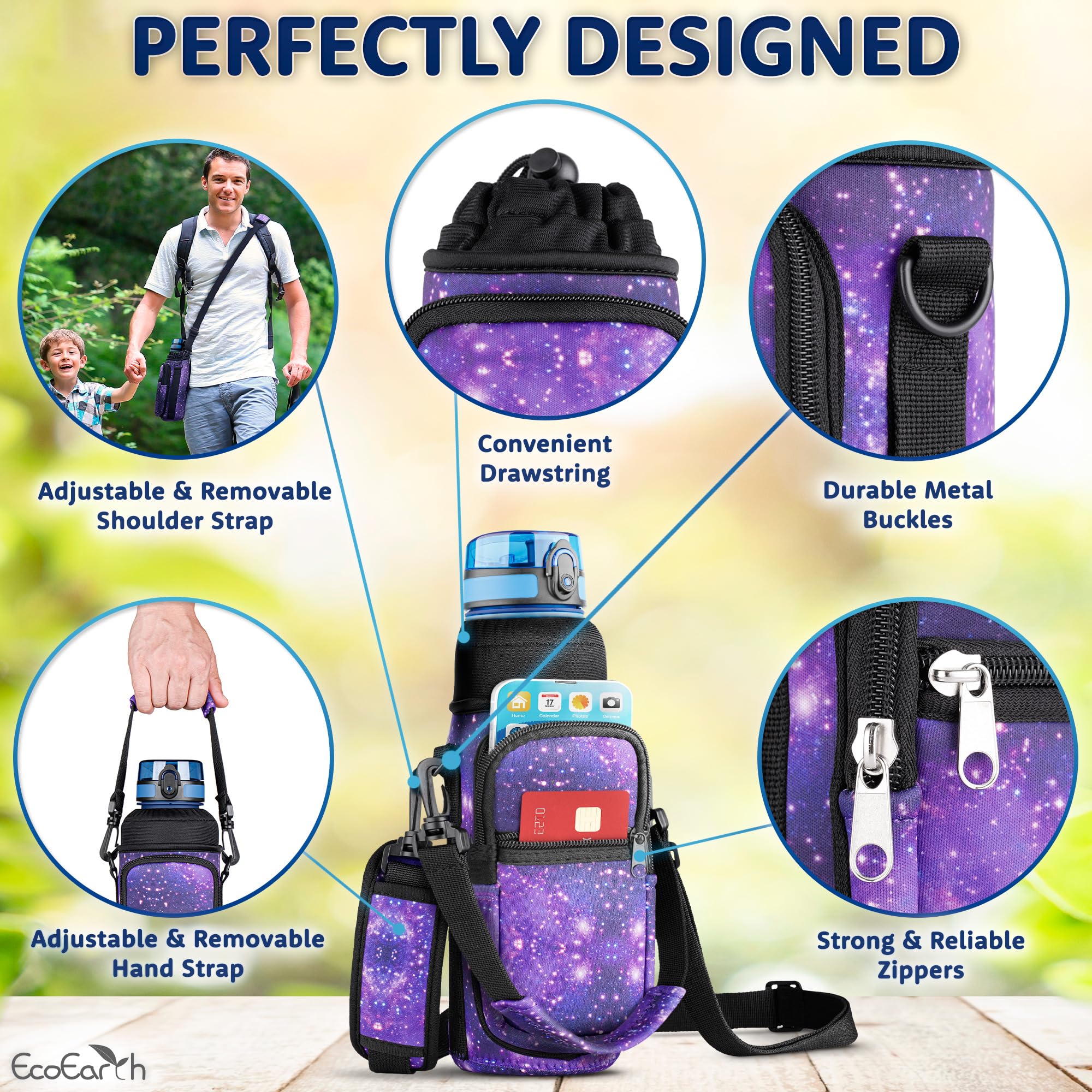 EcoEarth - Water Bottle Holder with Strap - Water Bottle Carrier Bag for Hiking - Crossbody Hydration Pouch with Phone Holder - Image 2