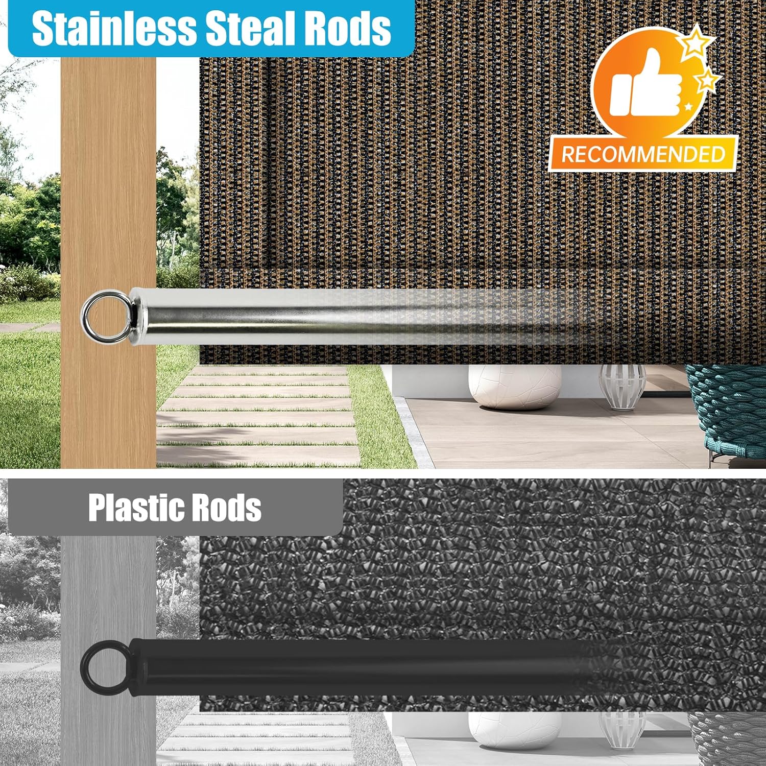 Amagenix 9' × 21' Pergola Shade Cover Replacement Canopy Sun Shade Cloth with Grommets & Rods for Outdoor Patio, Canopy, Garden, Mocha (We Make Custom Size)