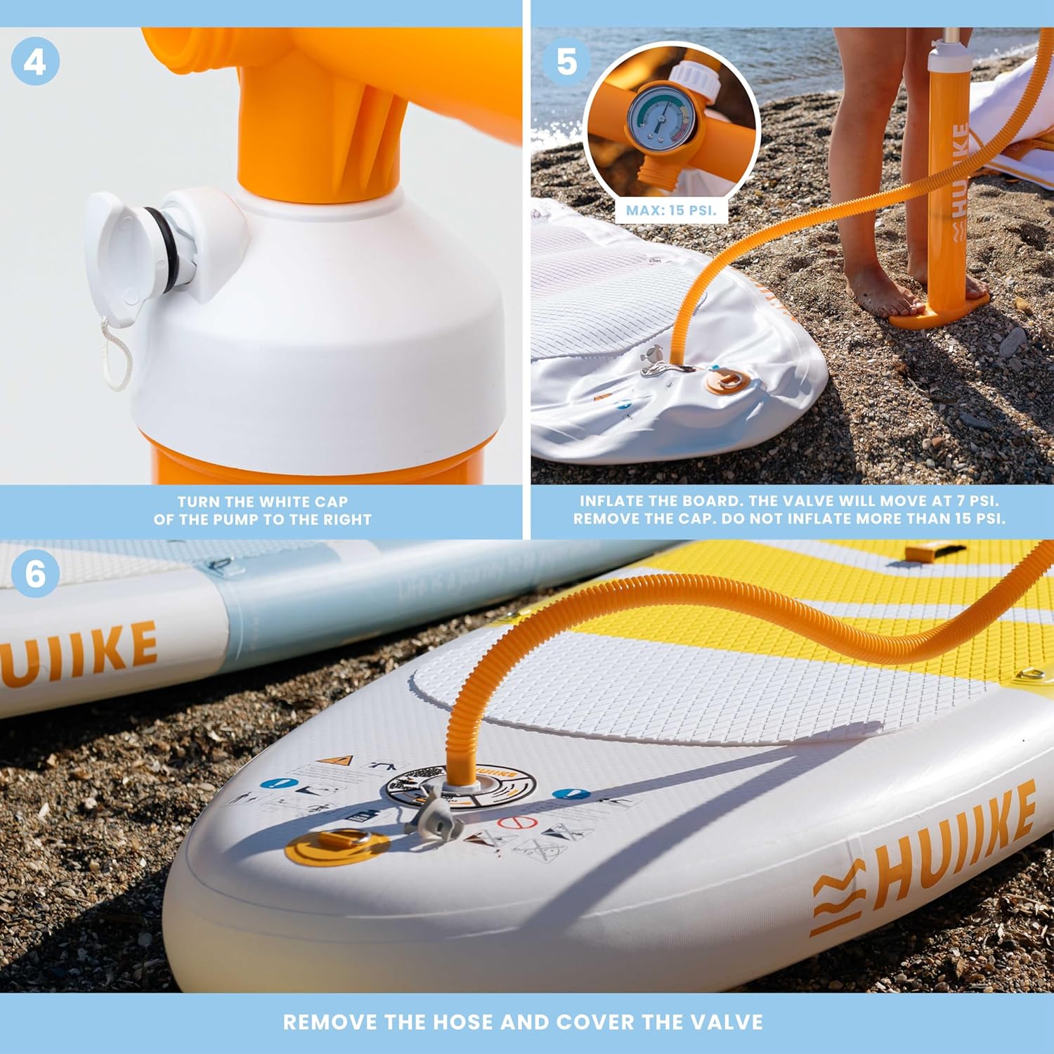 HUIIKE Paddle Board Pump Manual with Double Action Sup Hand Pump of 15 PSI, Stable Handpump for Paddleboarding, Paddleboard Handpump | Paddle Board Accessories for Inflatable Stand Up Paddleboard