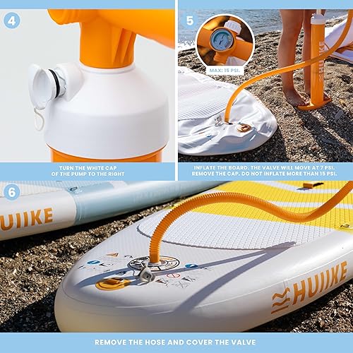 Miniatura 6 de HUIIKE Bomba manual de tabla de remo con bomba manual de doble acción de 15 PSI, bomba de mano estable para paddleboard, bomba de mano de