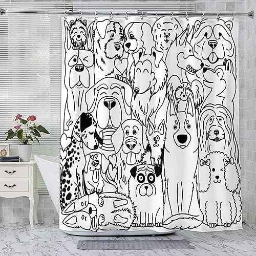 Miniatura 2 de SVBright Divertida cortina de ducha con diseño de perro, 72 pulgadas de ancho x 72 pulgadas de largo, diseño de dibujos animados en blanco y negro,